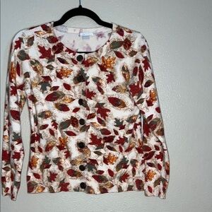 Christopher & Banks Autumn Leaf Print Cozy Cardigan size Small